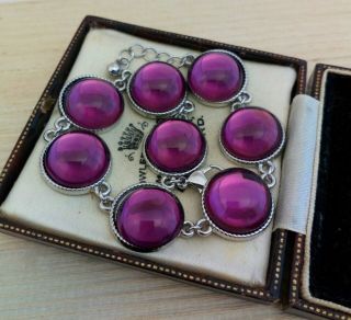 Vintage - Stunning Amethyst Purple Glass Cabochon Bracelet 4