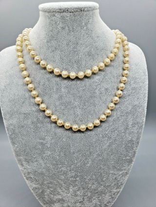 Vintage Miriam Haskell Costume Pearl Necklace 6mm Ornate Clasp Signed Fashion