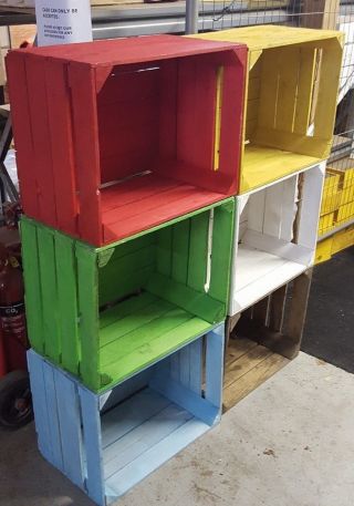 Multi Colours European Vintage Wooden Apple Crates Bushel Box Shabby Chic