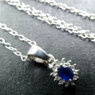 Vintage 925 Sterling Silver Blue Clear Stone Flower Pendant Chain Necklace - Q53