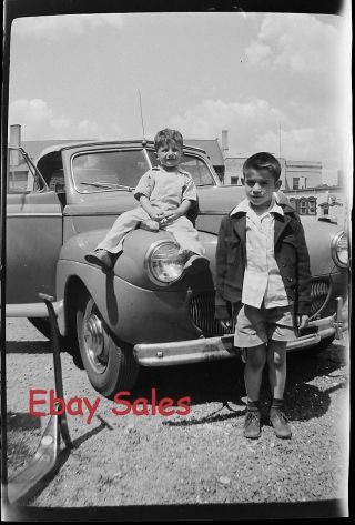M8 - Dd Vintage Photo Negative - Little Boy Sitting On Car - One Standing 1946