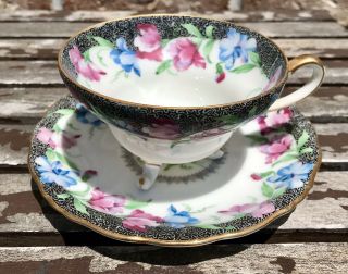 Vintage Tri - Footed Tea Cup & Saucer Set Porcelain Made In Japan