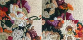 Vintage Erica Wilson Columbia Minerva Floral Basket Crewel Embroidery 24 x 24 3