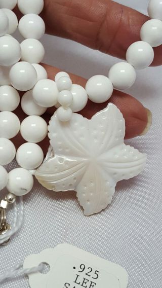 Vintage Lee Sands Sterling White Bead & Mop Carved Starfish Necklace 18 - 20 "