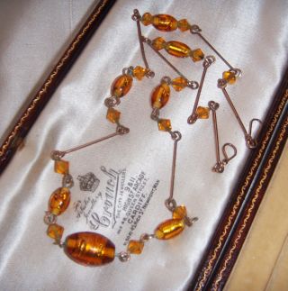 Vintage Jewellery Art Deco Gold Foil Glass Bead Rolled Gold Necklace