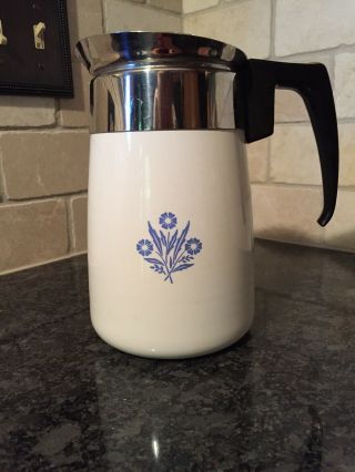 Vintage Corning Ware Blue Corn Flower 6 Cup Stove Top Coffee Pot Perculator