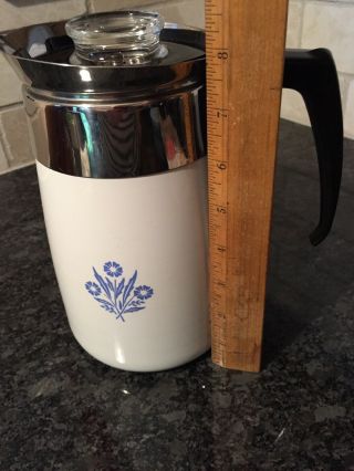 Vintage Corning ware Blue Corn Flower 6 Cup Stove Top Coffee Pot Perculator 3