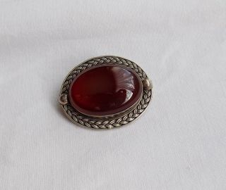 Vintage Silver Brooch With Red Stone