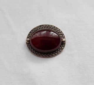 Vintage Silver Brooch with Red Stone 2