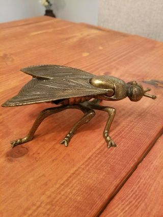 Vintage Brass Fly Bug Ashtray Cast Metal Italy Hinged Ornate Insect 3