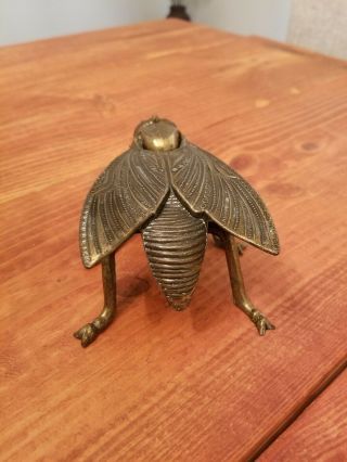 Vintage Brass Fly Bug Ashtray Cast Metal Italy Hinged Ornate Insect 4
