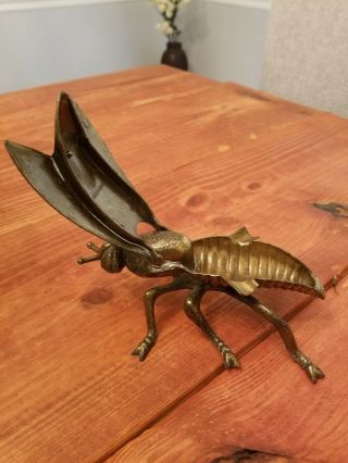 Vintage Brass Fly Bug Ashtray Cast Metal Italy Hinged Ornate Insect 7