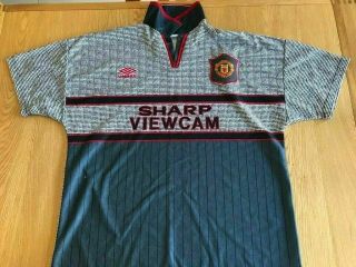 Manchester United Umbro Shirt Grey 1993 1994 1995 1996 Vintage Retro Xl Away