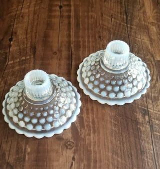 Vintage Fenton Opalescent Hobnail Glass Candlestick Candle Holders Set Of 2