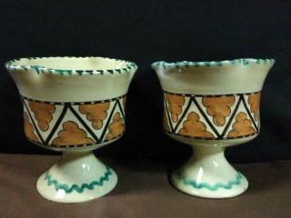 (2) Vtg.  Orvieto Italia Faience Pottery Abstract Yellow Fluted Pedestal Cups