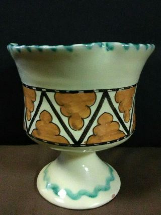 (2) Vtg.  Orvieto Italia Faience Pottery Abstract Yellow Fluted Pedestal Cups 2