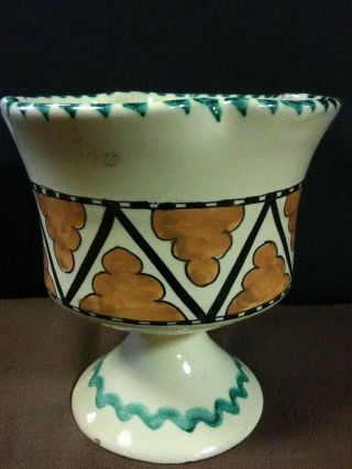 (2) Vtg.  Orvieto Italia Faience Pottery Abstract Yellow Fluted Pedestal Cups 3