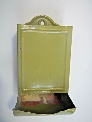 Vintage Metal Kitchen Match Box Holder,  Repainted Olive Green