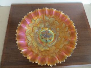 Vintage Pastel Marigold Iridescent Carnival Glass 3 Fruits Ruffled Bowl 3 Mold