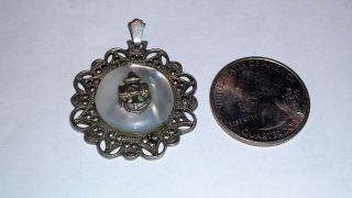 Vintage Sterling Silver,  U.  S.  Navy Pendant With Mop & Marcasites.  441