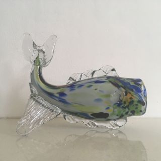 Vintage Murano Hand Blown Tropical Fish Sculpture/figurine In Clear,  Blue,  Green