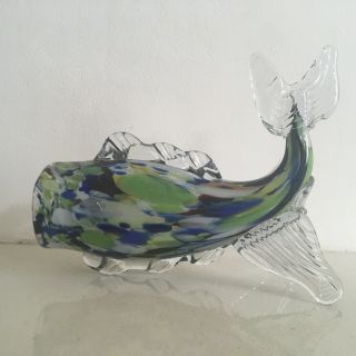 Vintage Murano Hand Blown Tropical Fish Sculpture/Figurine in Clear,  Blue,  Green 3