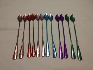 Set Of 12 Vintage Aluminum Iced Tea Spoons Leaf Design