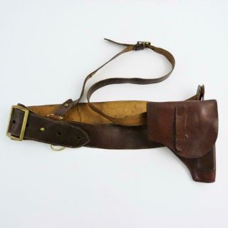 Vintage Leather Pistol Holster With Belt And Shoulder Strap