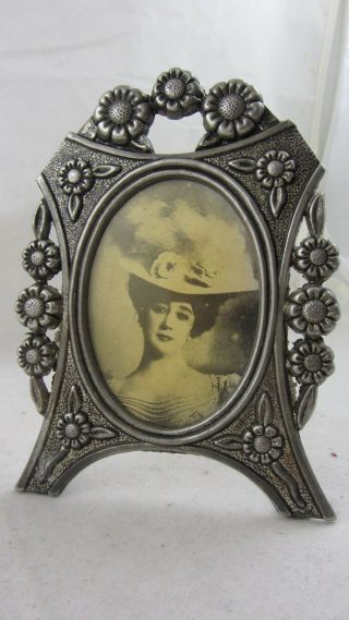 Vintage Silver Plated Small Photo Picture Frame Holder Floral Daisy 925 Plate