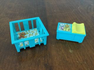 Fisher Price Vintage Little People Nursery Play Pen Changing Table Baby 1972