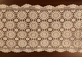 Vintage Crochet Table Runner Ecru 15 " X 52” Dresser Scarf