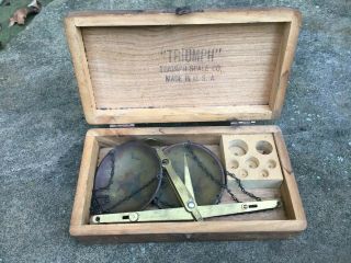 Vintage Or Antique Triumph Portable Gold Balance Scales With Wooden Box