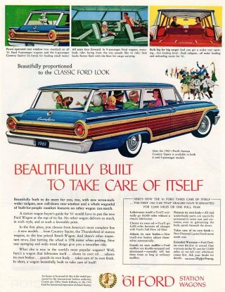 Vintage 1961 Ford Country Squire Wagon Ad - 10 " X 13 "