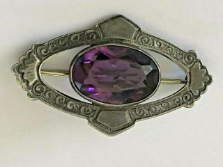 Vintage Sterling Silver Robyn Rush Amethyst Brooch Pin Signed Rr
