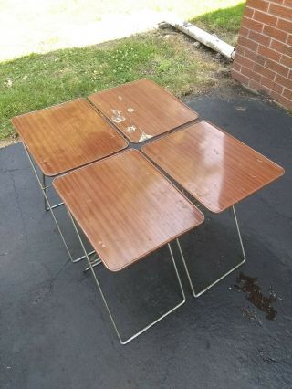 Vintage Durham Handi - Table Mid Century Modern Metal Table Trays Set Of 4 W Stand
