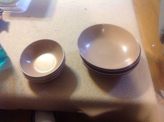 Set Of 8 Vintage Brown Melmac Plastic Serving Bowls Dinnerware Round