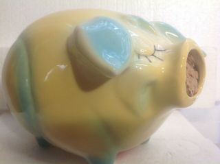 Vintage 1957 Corky Pig Piggy Bank Hull Art Pottery Yellow /blue W/orig Cork
