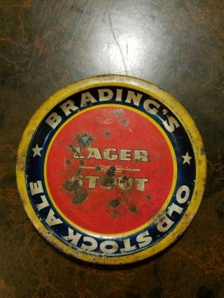 Vtg Bradings Old Stock Ale Round Tin Tip Tray 4.  5 "
