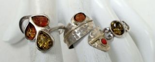 Stunning Wide Vintage Arts & Crafts Sterling Silver,  Coral & Amber Ring,  2