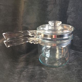 Vintage Pyrex Flameware 1.  5 Qt Double Boiler 6283 Clear Glass Complete