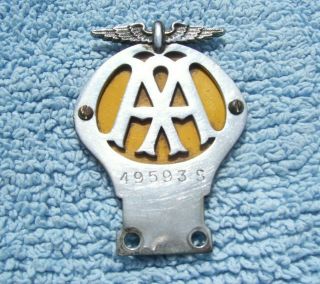 Vintage 1940s Aa Motorcycle Issue Car Badge - Old British Automobile Association