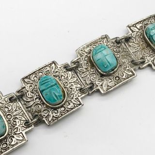 Vintage Silver White Metal Egyptian Revival Panel Ladies Bracelet Bangle