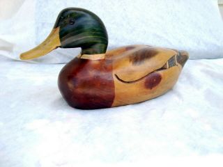 Vintage Signed Tom Taber Wood Carved Mallard Duck Decoy Early Piece