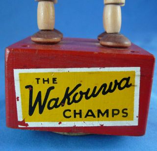 Vtg 1940s Wakouwa Champs Push Bottom Puppet Boxers,  Boxing Wooden Collapse Toy 2