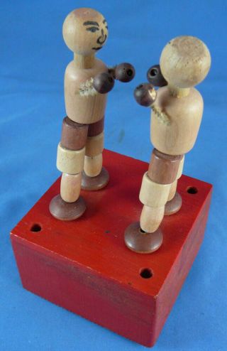 Vtg 1940s Wakouwa Champs Push Bottom Puppet Boxers,  Boxing Wooden Collapse Toy 3