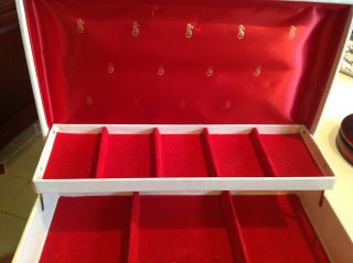 Vintage Jewelry Box Cream W Gold Floral Trim On Corners - Red Velveteen Lining