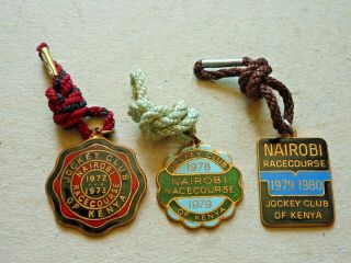 Three Vintage Horse Racing Racecourse Badges Nairobi Kenya Jockey Club 1970 