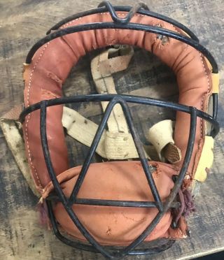 Vtg Antique Buffalo Leather Sporting Co.  Catchers Mask Steel Cage 1930’s