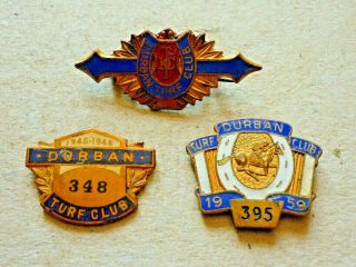 Three Vintage Horse Racing Racecourse Badges Durban Turf Club South Africa 1945