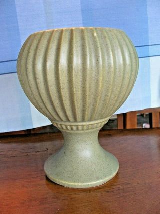Vintage Mccoy Pottery Pedestal Planter Vase Floraline 407 Green Ribbed Goblet